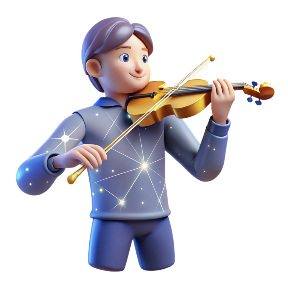 serene creative magnificent modern 3D Cartoon Boy Playing Violin high quality genuine png