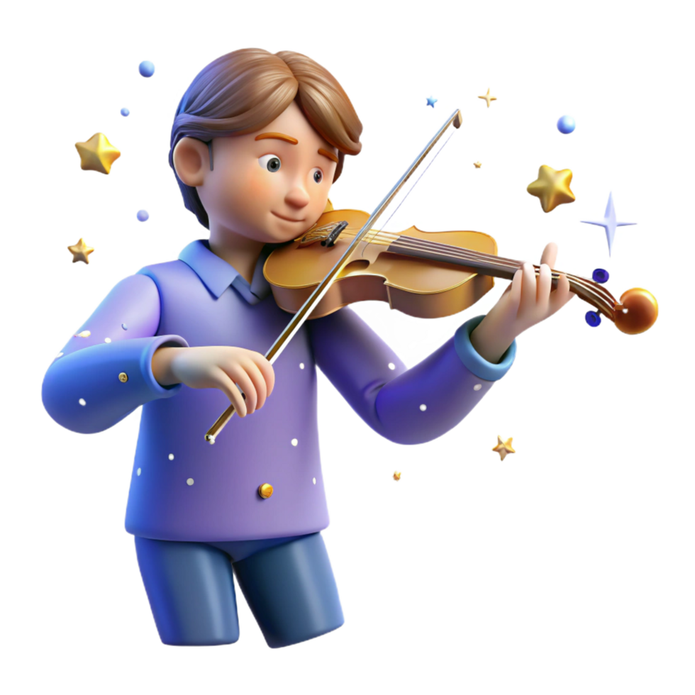 3D Render Child Playing Violin png