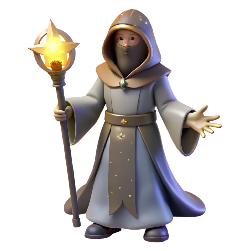 elegant contemporary magnificent minimalist 3D Render of a Young Wizard premium exclusive png