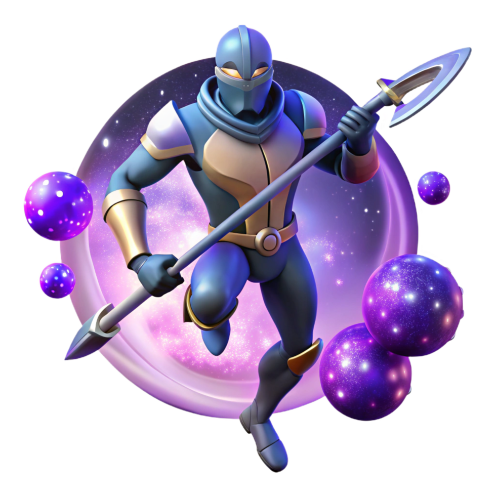 vibrant vintage magnificent rustic Cosmic Knight 3D Illustration high resolution professional png