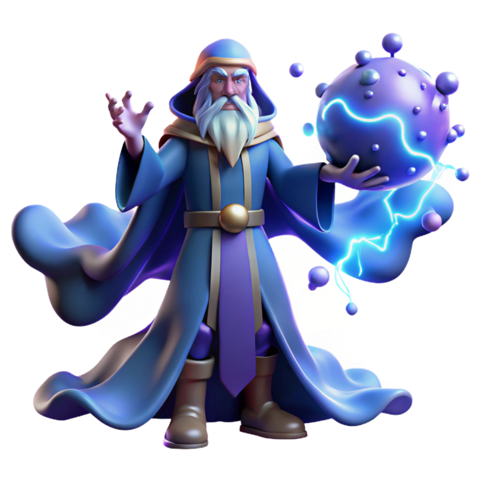 beautiful rustic beautiful classic Wizard with Magic Orb 3D Render 4K high resolution png
