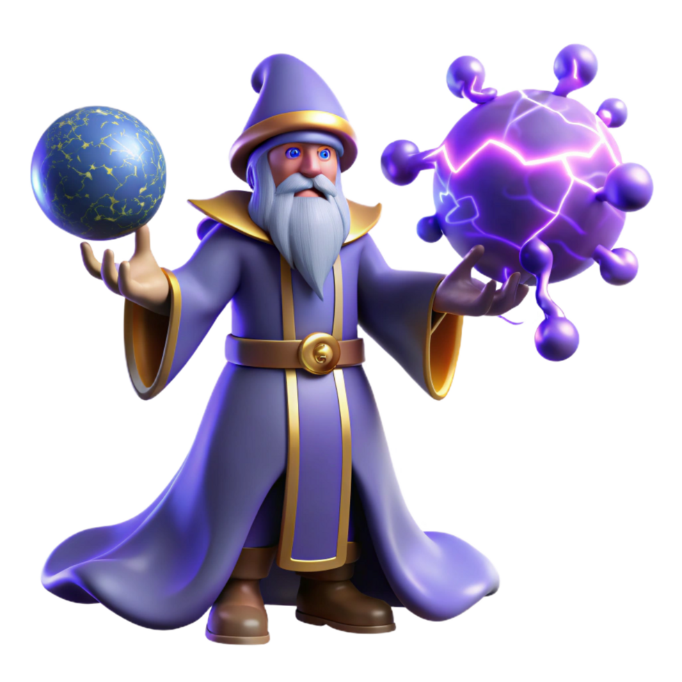 dramatic classic magnificent vintage Wizard Conquering Virus 3D Render high quality 4K png
