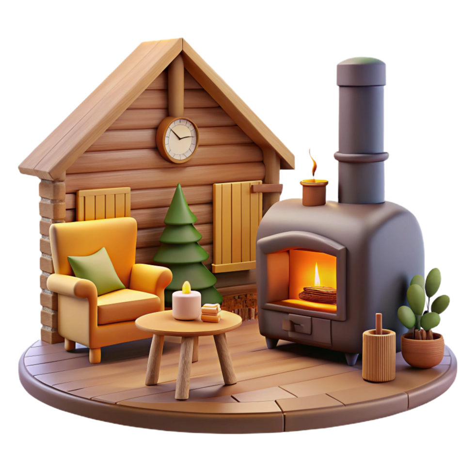 extraordinary classic impressive classic Cozy Cabin 3D Render Winter Fireplace Scene original genuine png