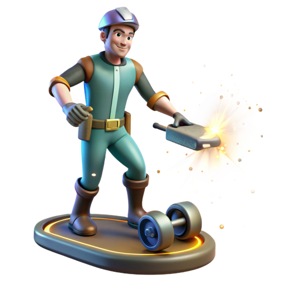 extraordinary artistic impressive creative 3D Cartoon Worker Welding exclusive high resolution png