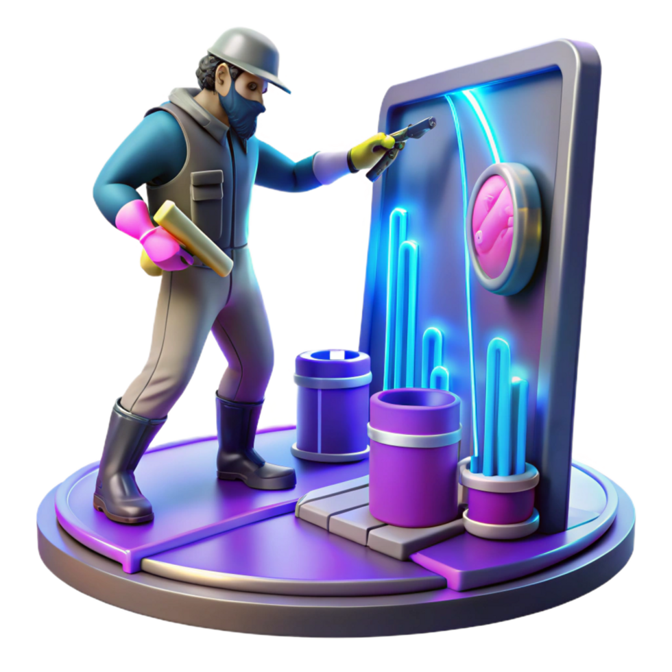 magnificent abstract 3D Illustration Worker Painting Neon Chart genuine png