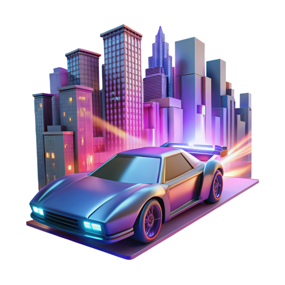 vibrant abstract Retro City Nights 3D Illustration premium png