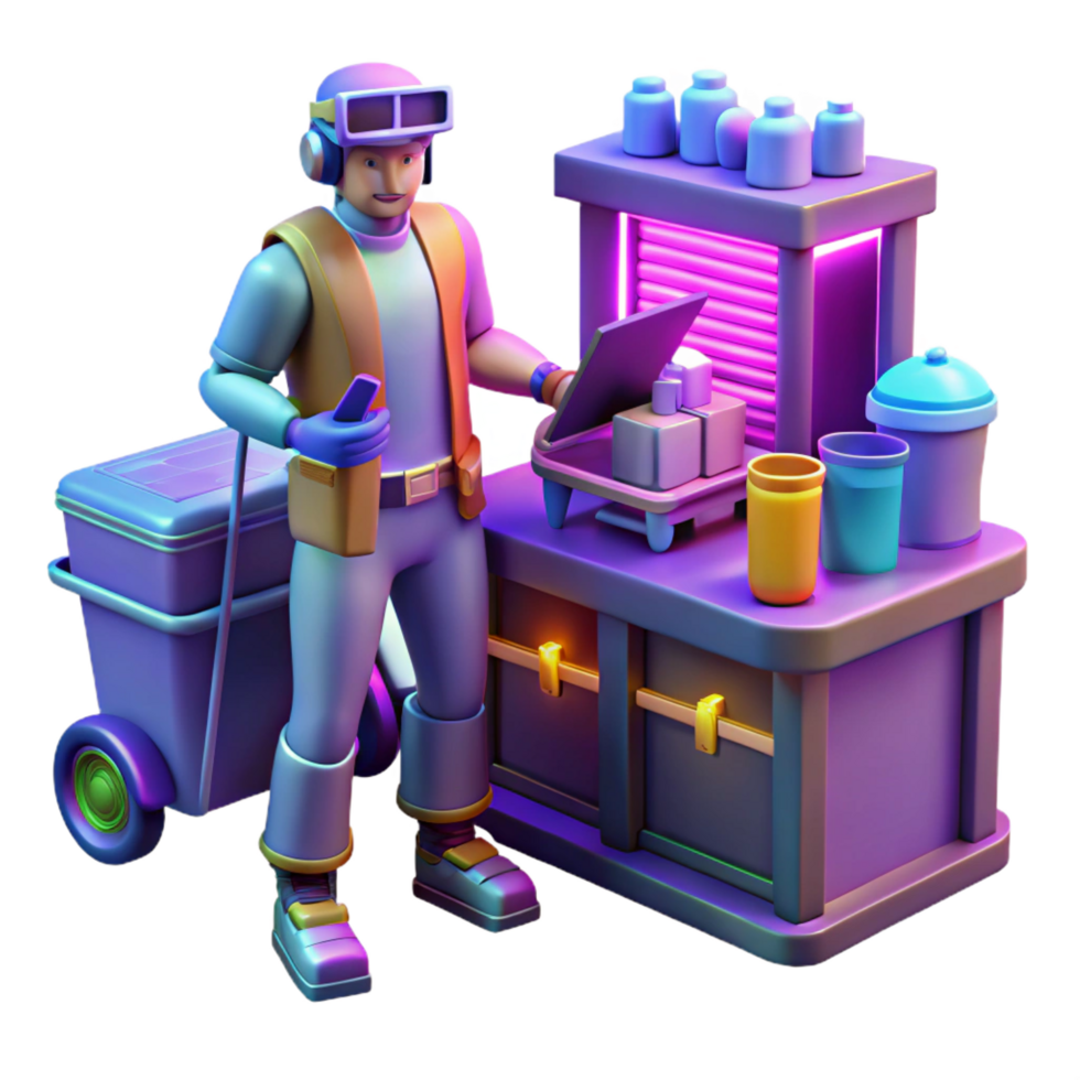 extraordinary abstract 3D Illustration Worker at a Stand exclusive png