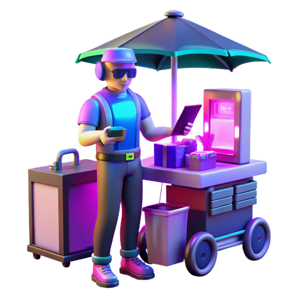 stunning modern beautiful contemporary 3D Illustration Street Vendor Cart exclusive authentic png