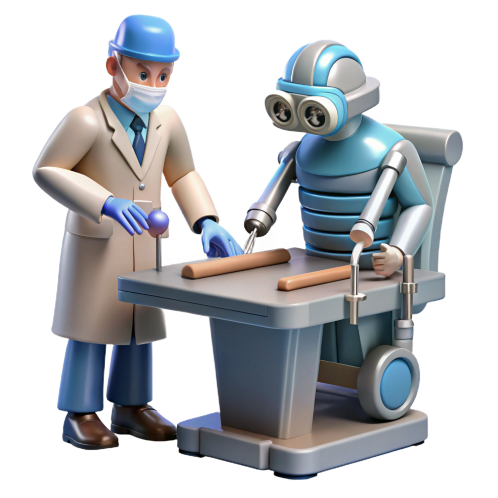 serene minimalist 3D Illustration Robot and Scientist Collaboration original png