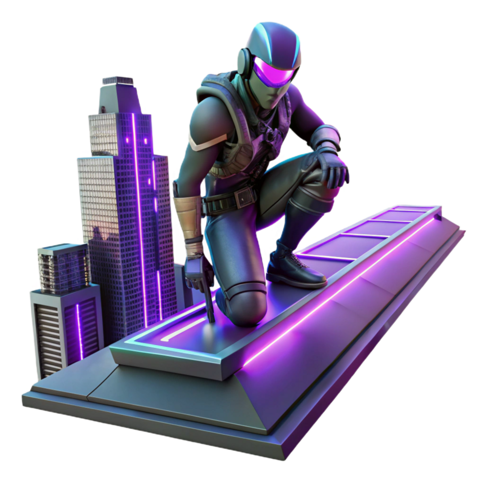 vibrant minimalist vibrant contemporary Cyberpunk Cityscape 3D Illustration original high resolution png