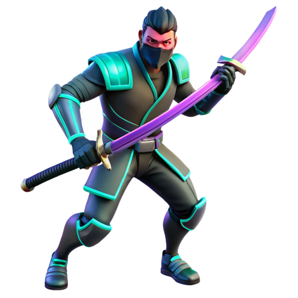 extraordinary creative 3D Render Neon Ninja Warrior Illustration high quality png