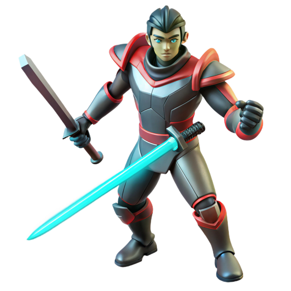elegant artistic impressive traditional 3D Render Warrior with Swords genuine authentic png