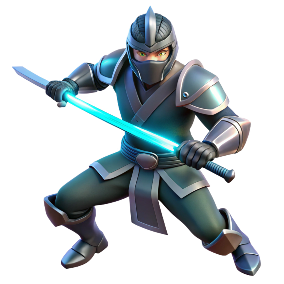 impressive abstract 3D Illustration Ninja Warrior with Glowing Sword genuine png