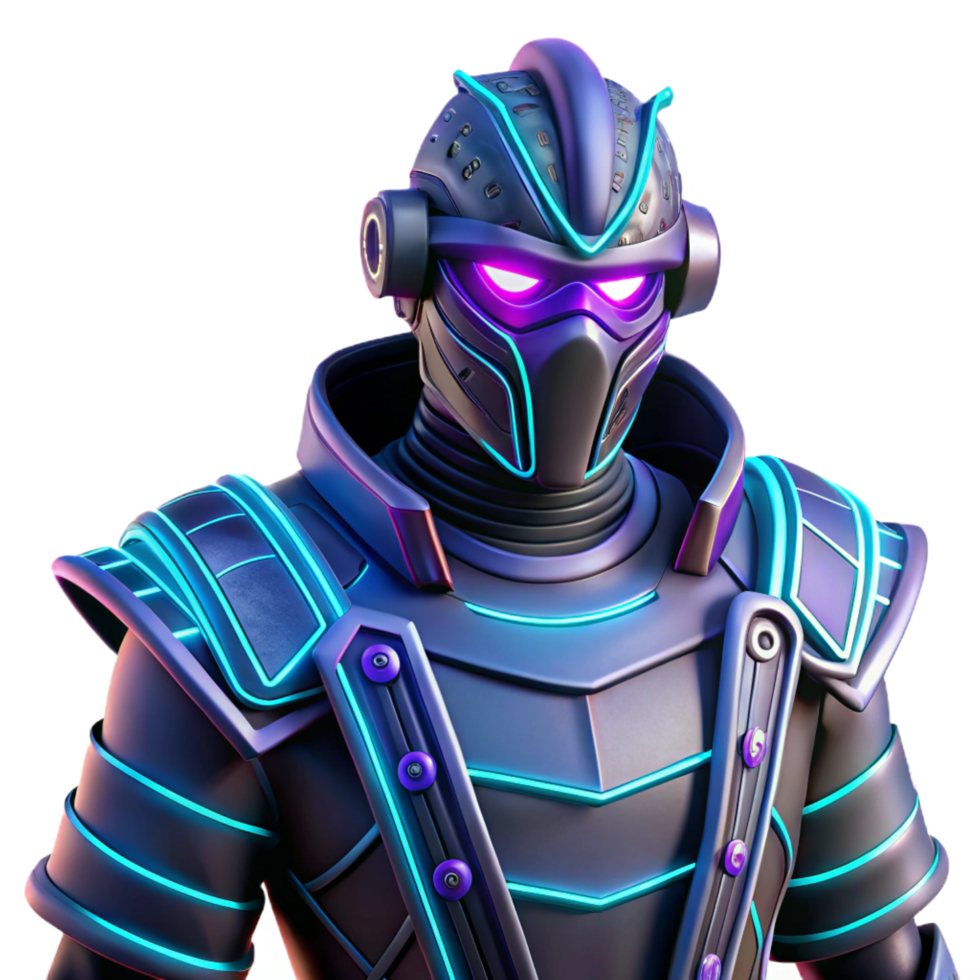 serene classic magnificent creative Neon Samurai 3D Render premium original png