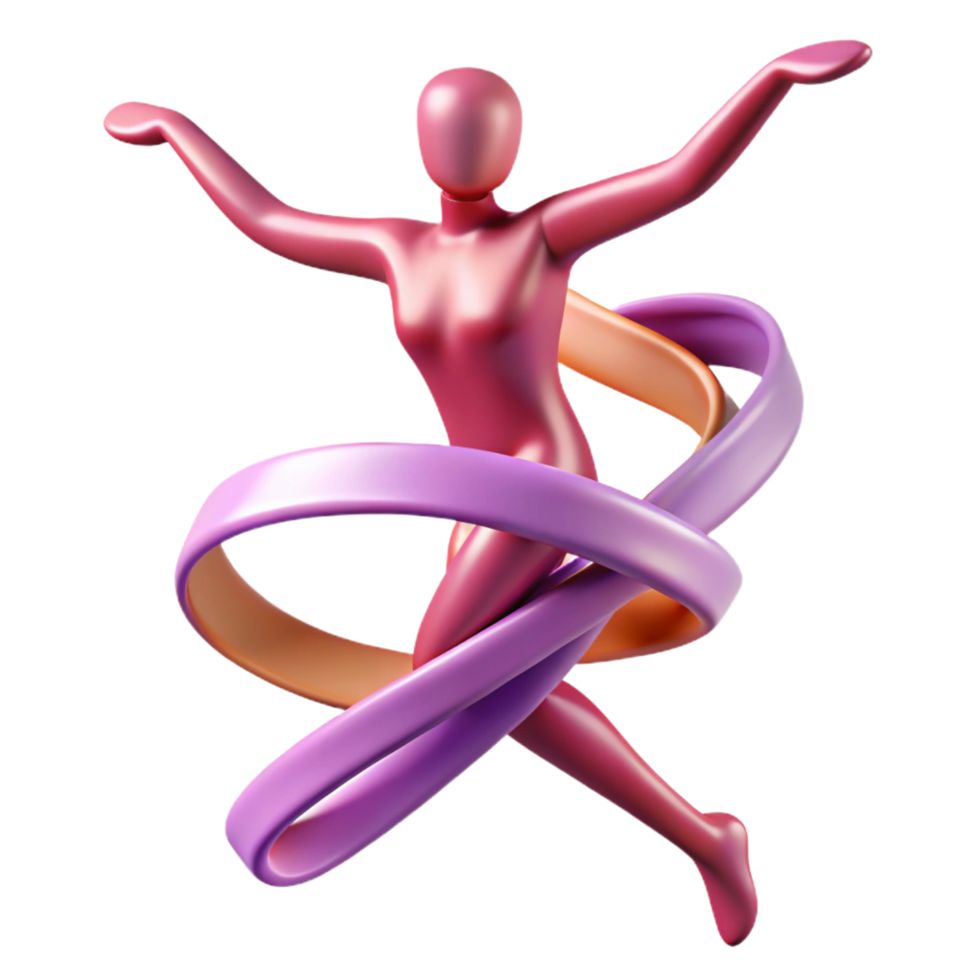 elegant contemporary impressive minimalist 3D Illustration Joyful Figure with Dynamic Ribbons 4K 4K png