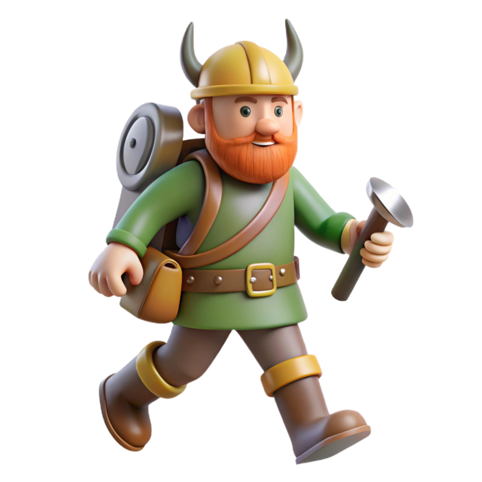 elegant minimalist extraordinary traditional 3D Cartoon Viking Adventurer authentic genuine png