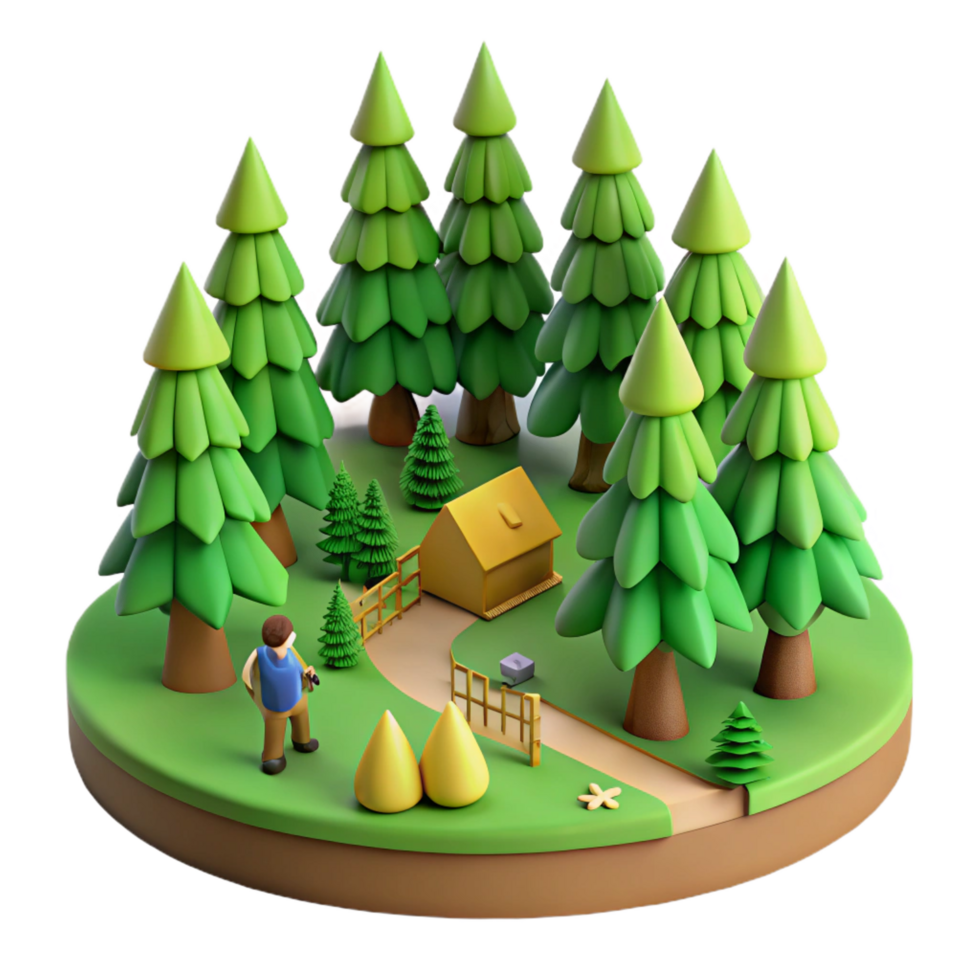 beautiful minimalist impressive modern 3D Cartoon Forest Scene Illustration high resolution authentic png