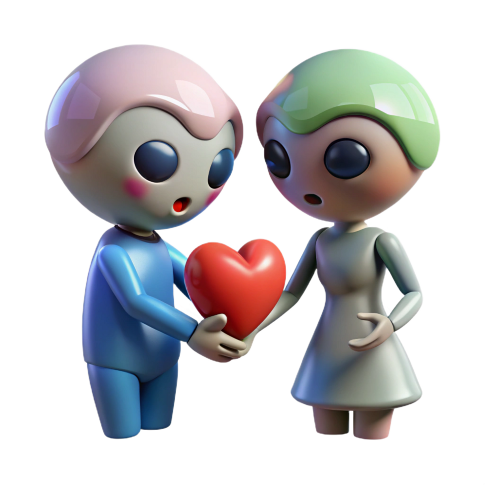 dramatic abstract extraordinary artistic 3D Render of Cute Robots Sharing a Heart high resolution exclusive png