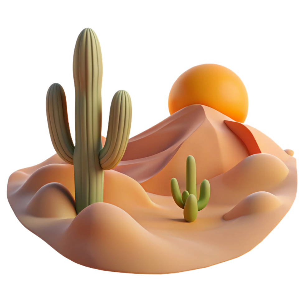 wonderful abstract magnificent modern 3D Desert Cactus Sunset Illustration detailed premium png