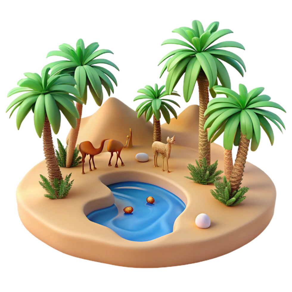 impressive rustic dramatic rustic 3D Oasis Illustration Desert Island with Camels professional professional png