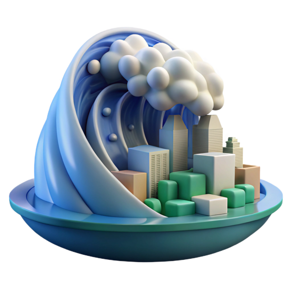 beautiful creative extraordinary modern 3D Render City Wave Illustration detailed original png