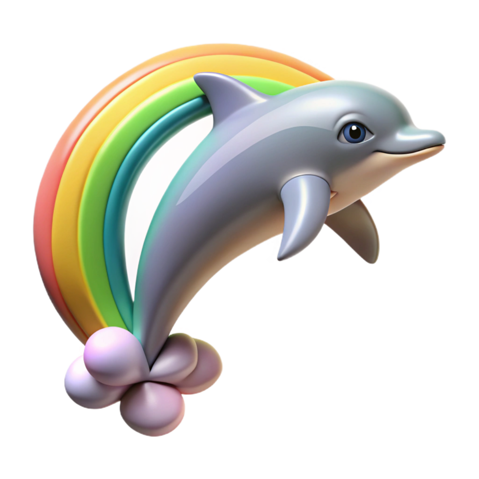 serene artistic extraordinary minimalist Playful Dolphin Rainbow 3D Render premium authentic png