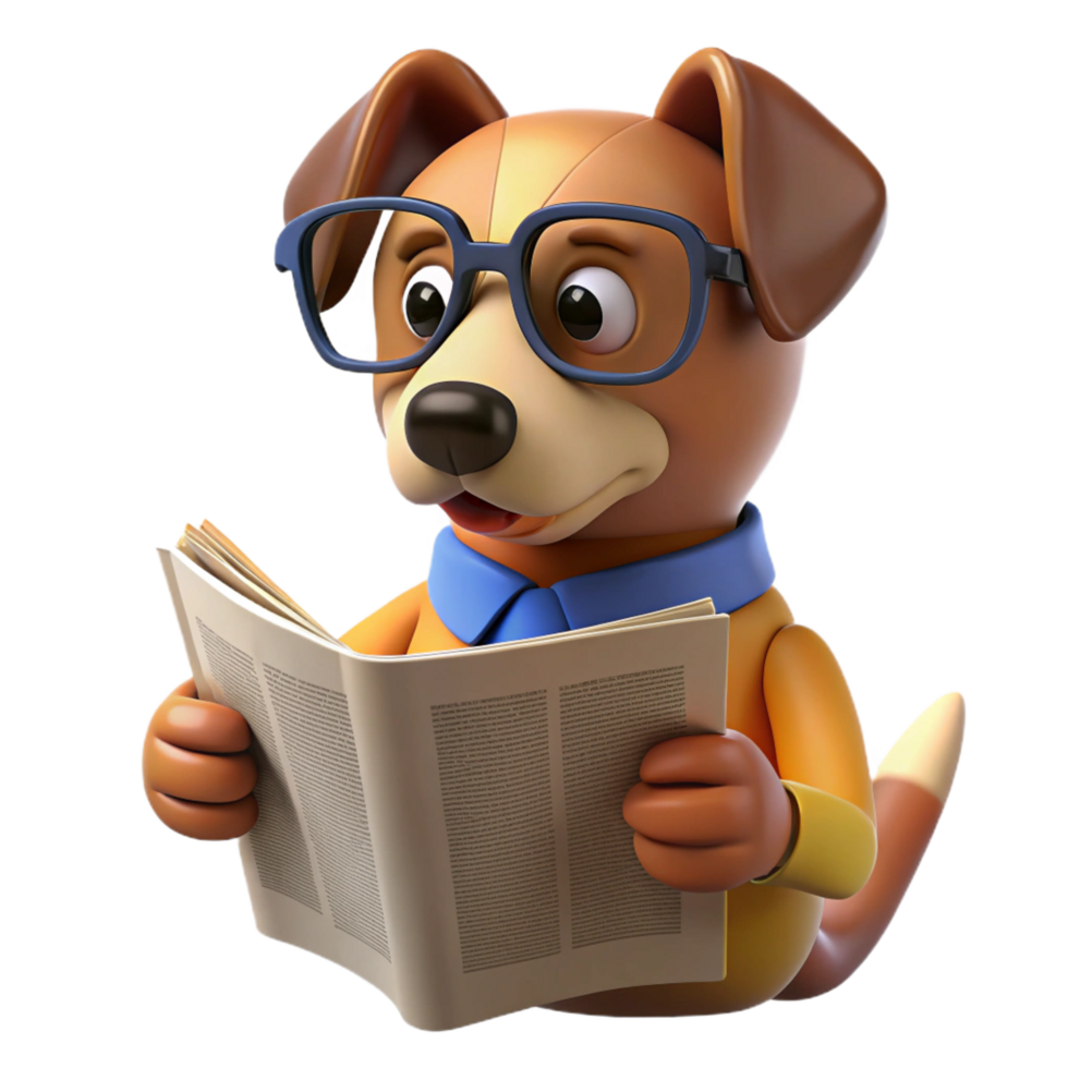 magnificent abstract extraordinary contemporary 3D Cartoon Dog Reading Newspaper Illustration original premium png