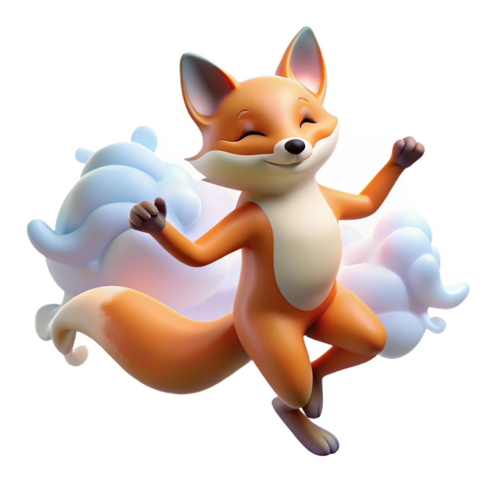 magnificent minimalist wonderful vintage Joyful 3D Fox Illustration professional 4K png