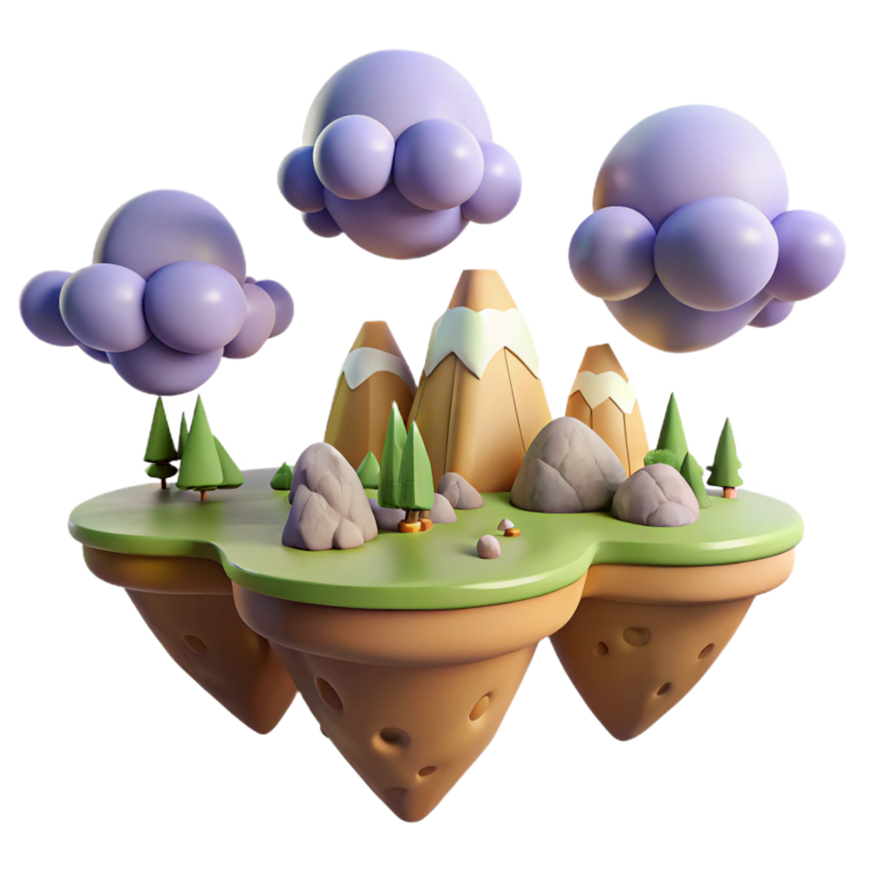 extraordinary modern stunning abstract Cartoon 3D Island Landscape Illustration authentic premium png