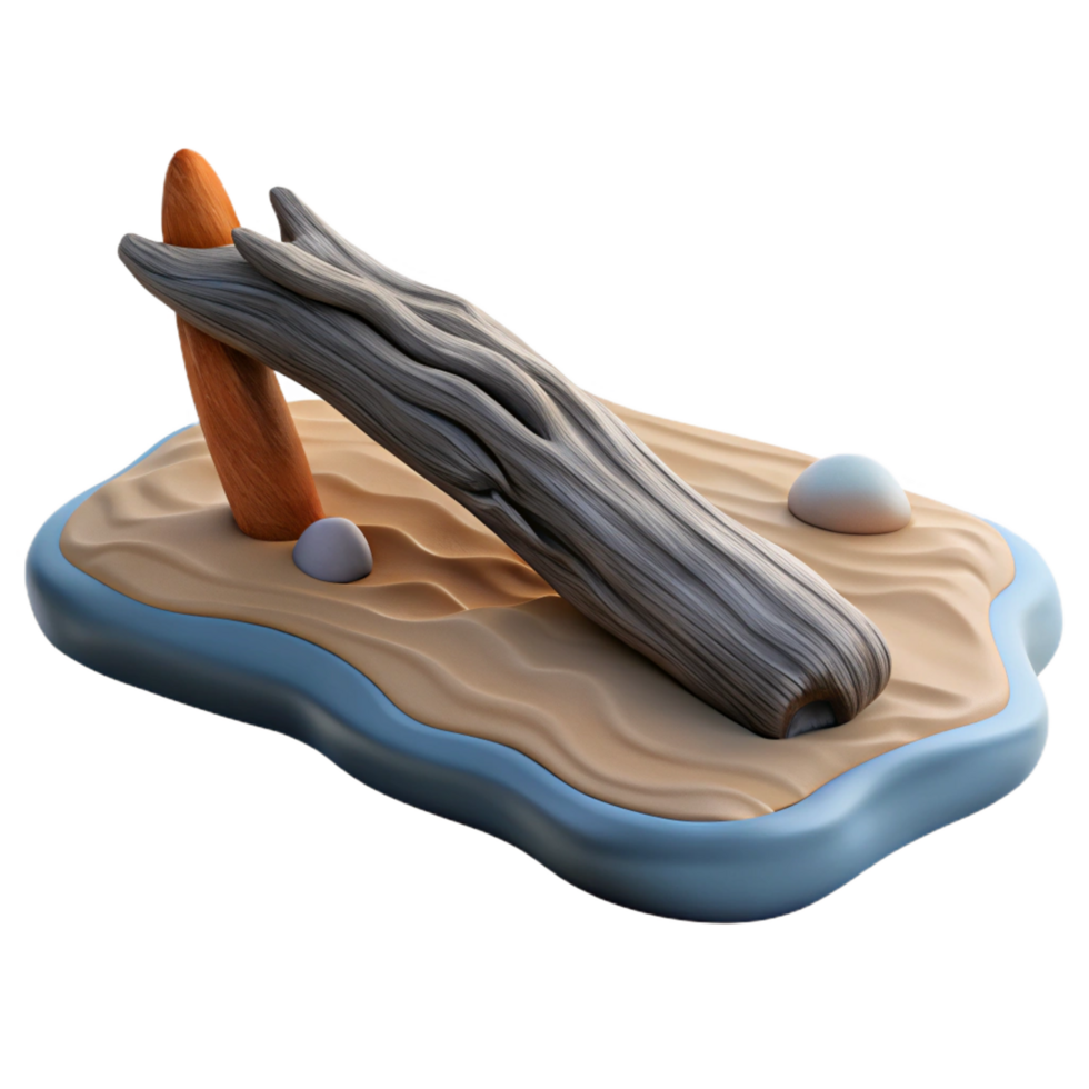 serene traditional magnificent artistic 3D Render Driftwood on Sand Island high resolution high quality png
