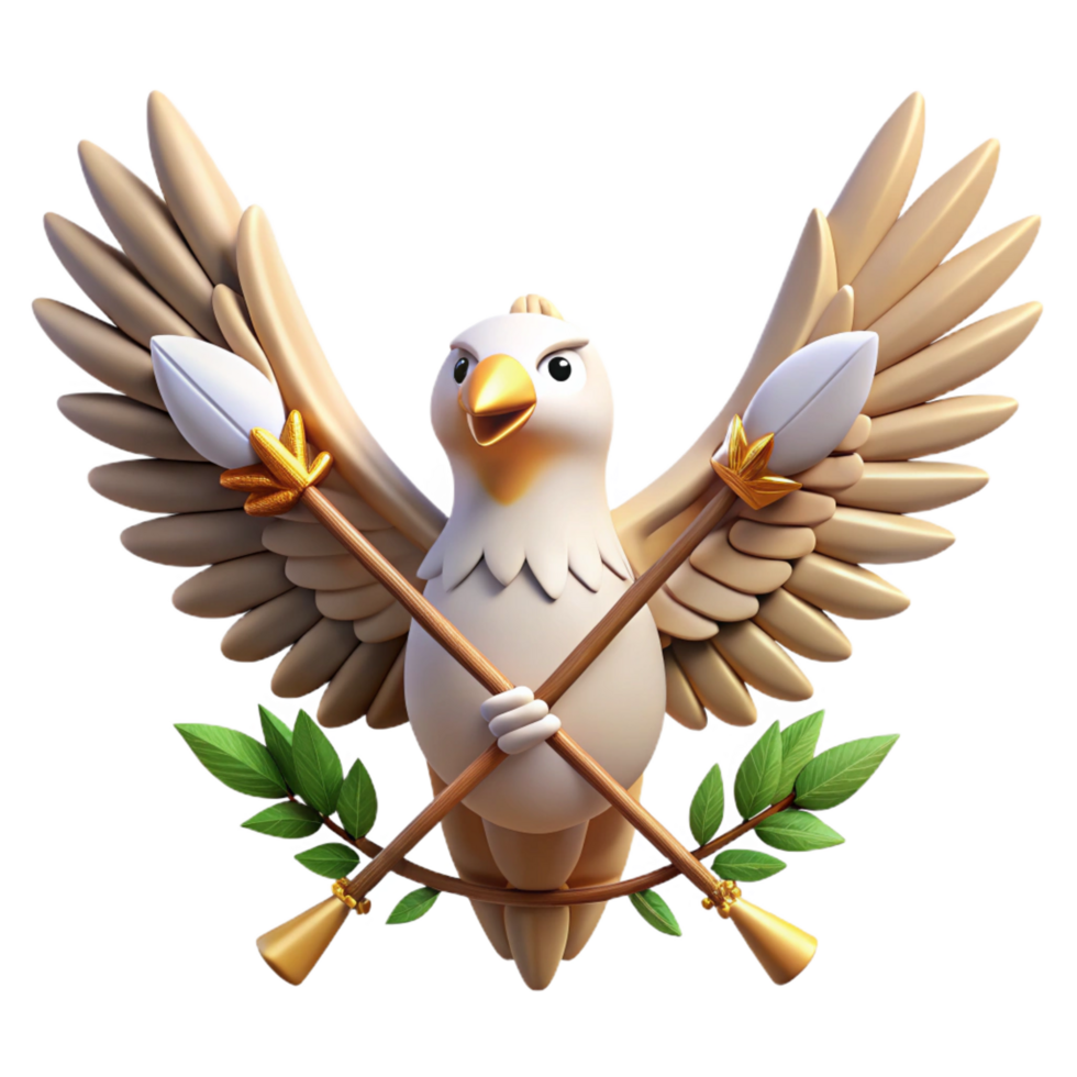 vibrant creative elegant minimalist 3D Cartoon Dove with Olive Branch and Spears detailed professional png