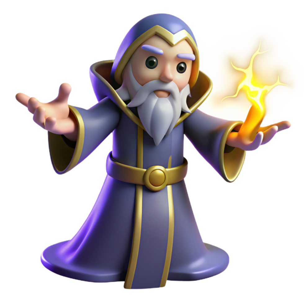 impressive minimalist impressive classic 3D Render Wizard Casting Spell high resolution detailed png