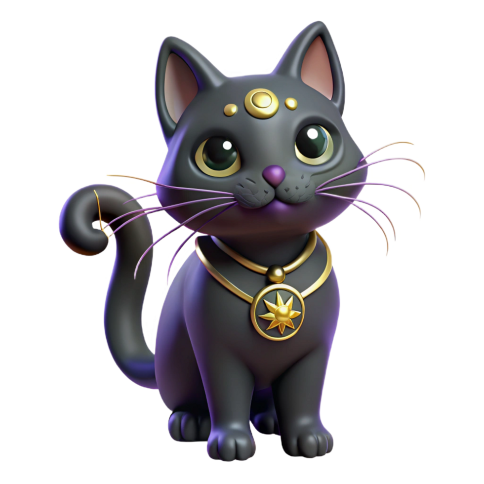 dramatic creative wonderful creative 3D Render Cute Black Cat with Gold detailed professional png