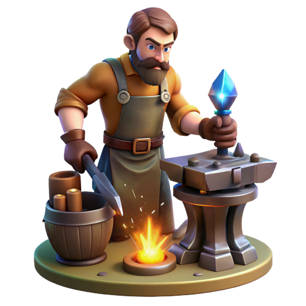 serene classic impressive minimalist Blacksmith 3D Illustration Crafting a Crystal high resolution high resolution png