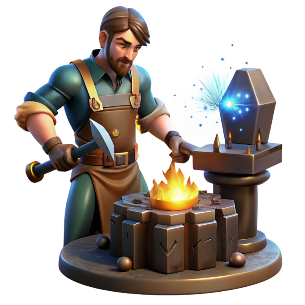 wonderful minimalist extraordinary minimalist Blacksmith 3D Render Fantasy Illustration detailed high quality png