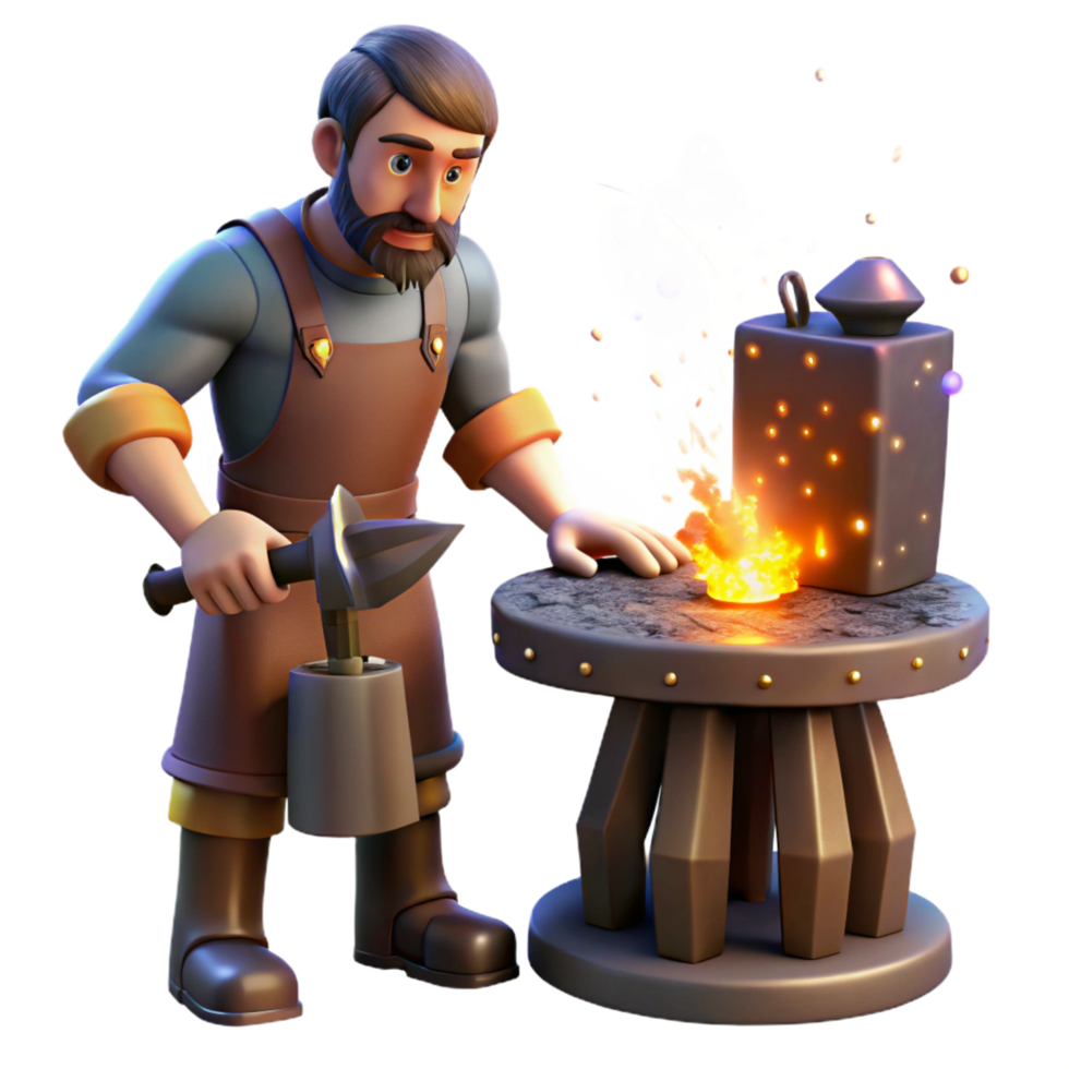 elegant artistic magnificent traditional Blacksmith 3D Illustration Crafting Metal authentic high resolution png