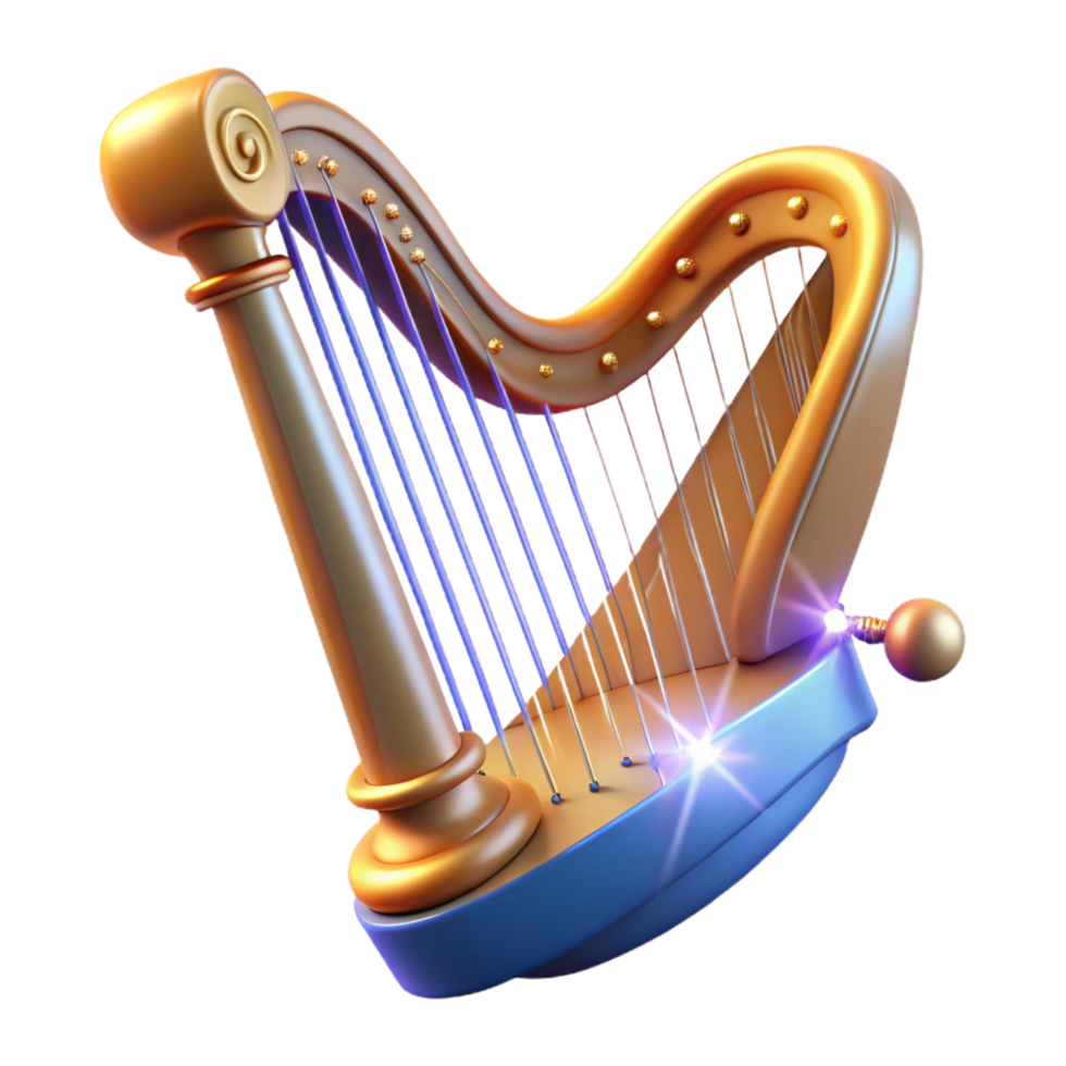 vibrant rustic elegant abstract Golden Harp 3D Render high resolution genuine png