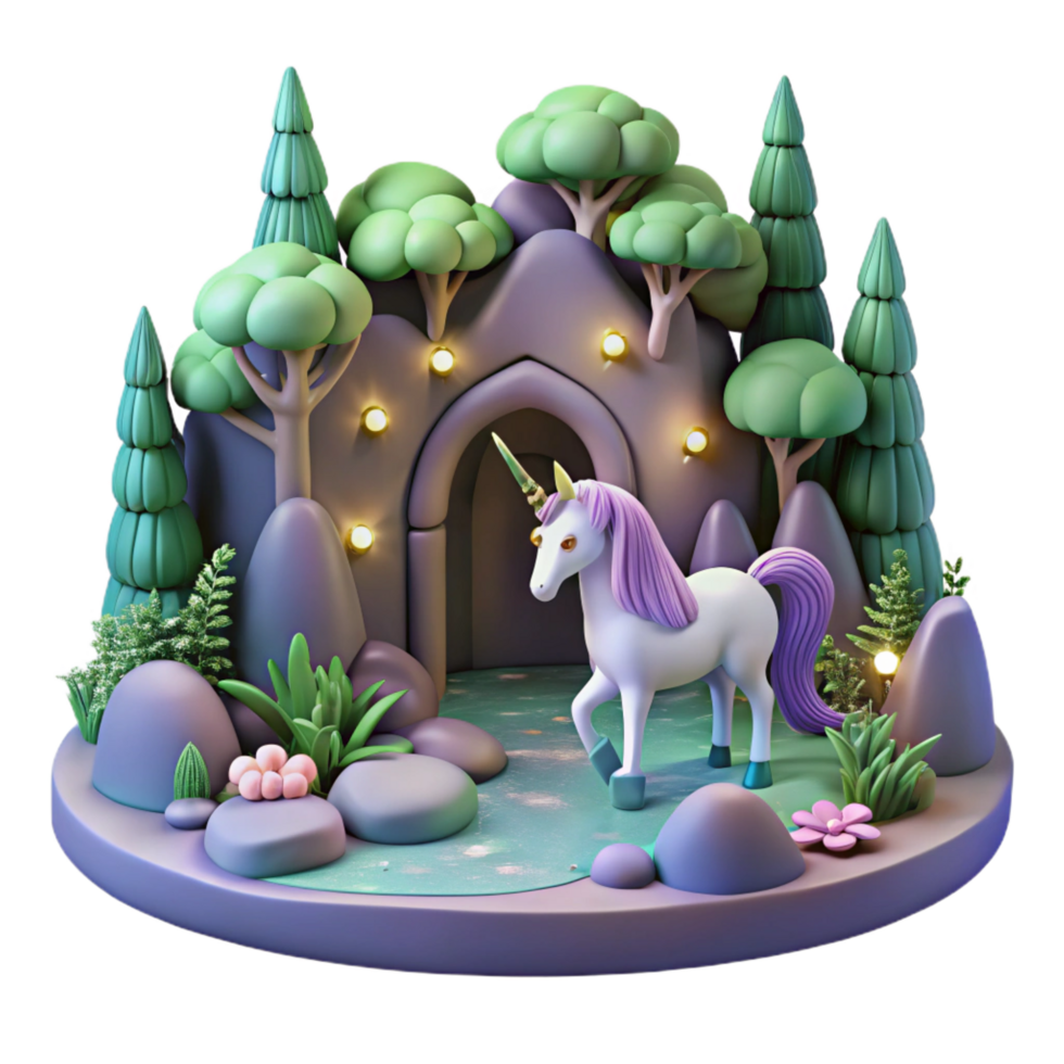 stunning artistic elegant rustic Enchanted Unicorn 3D Render professional high quality png