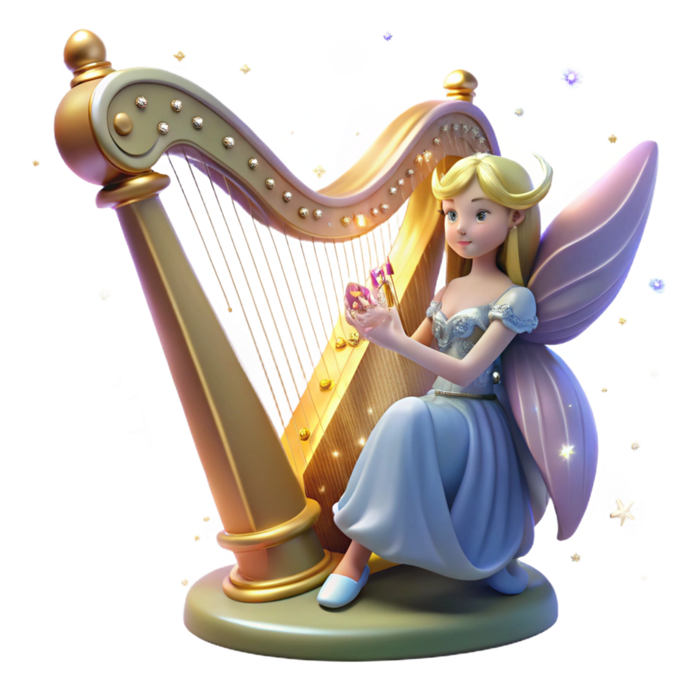 dramatic rustic stunning modern Fairytale Harp Fairy 3D Render high quality premium png