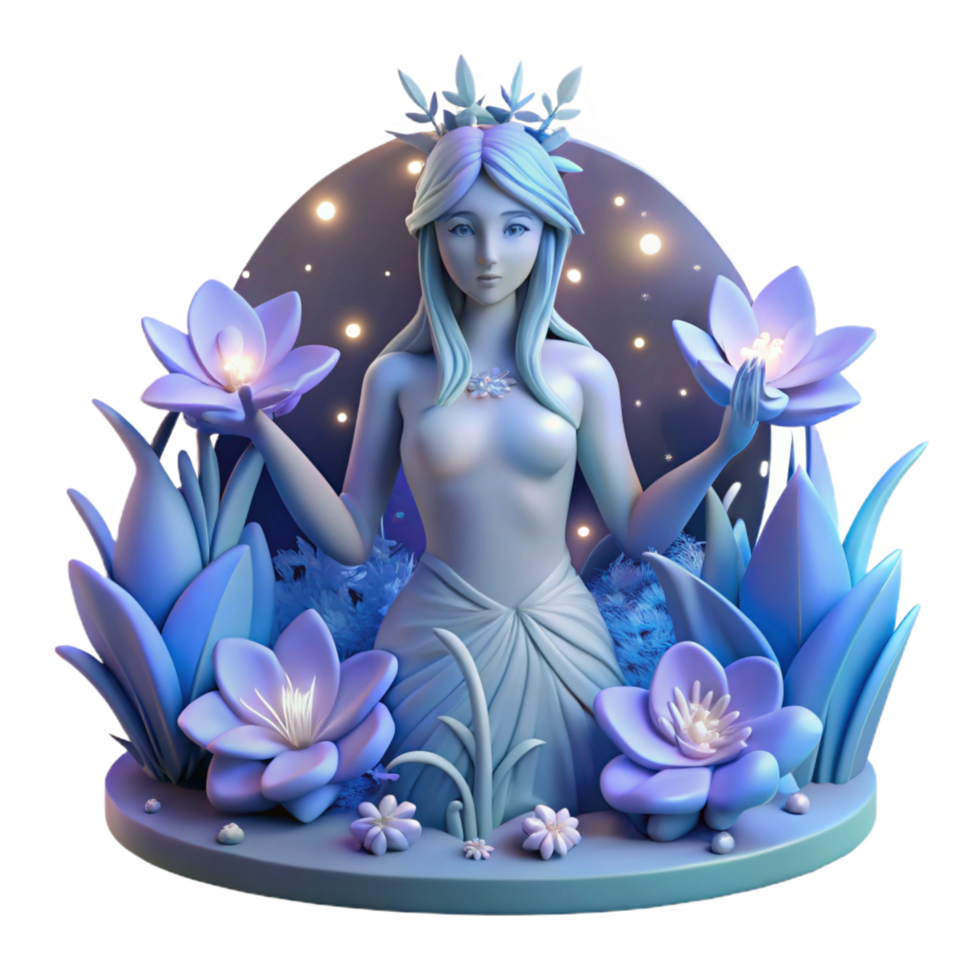 elegant modern extraordinary artistic 3D Render of Serene Goddess in Floral Setting professional high quality png