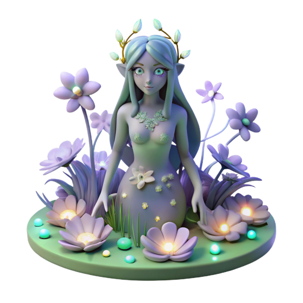 serene minimalist stunning vintage Enchanted 3D Render of an Elf in a Garden genuine original png