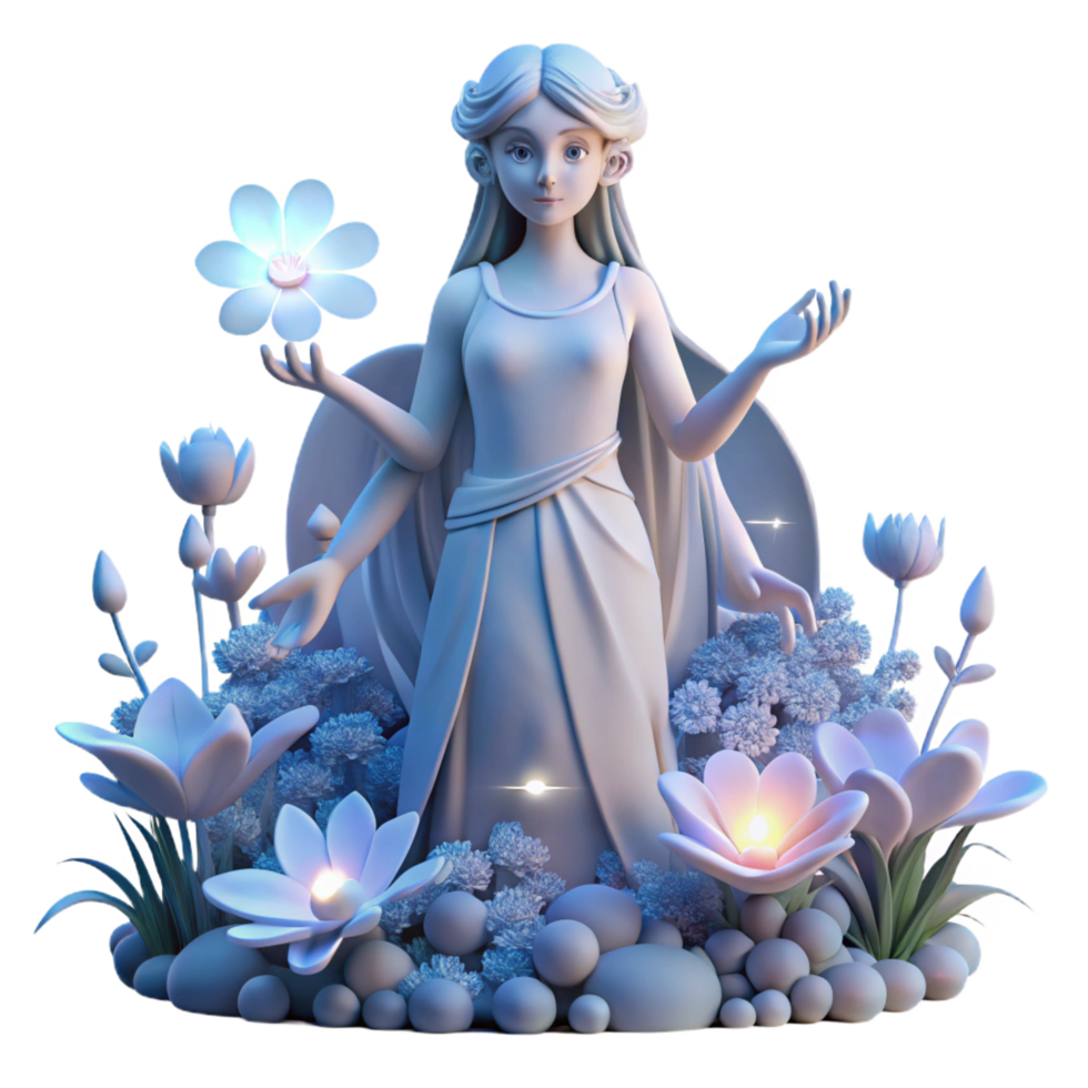 dramatic minimalist dramatic minimalist Serene 3D Render of a Goddess in a Garden 4K premium png