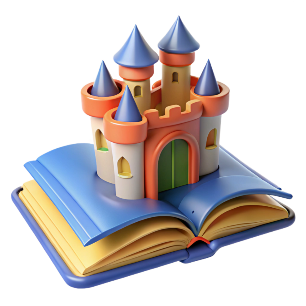 stunning minimalist impressive contemporary 3D Cartoon Castle Book Illustration high resolution professional png