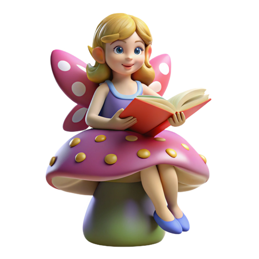 dramatic traditional elegant classic Adorable Fairy 3D Render Reading a Book 4K original png