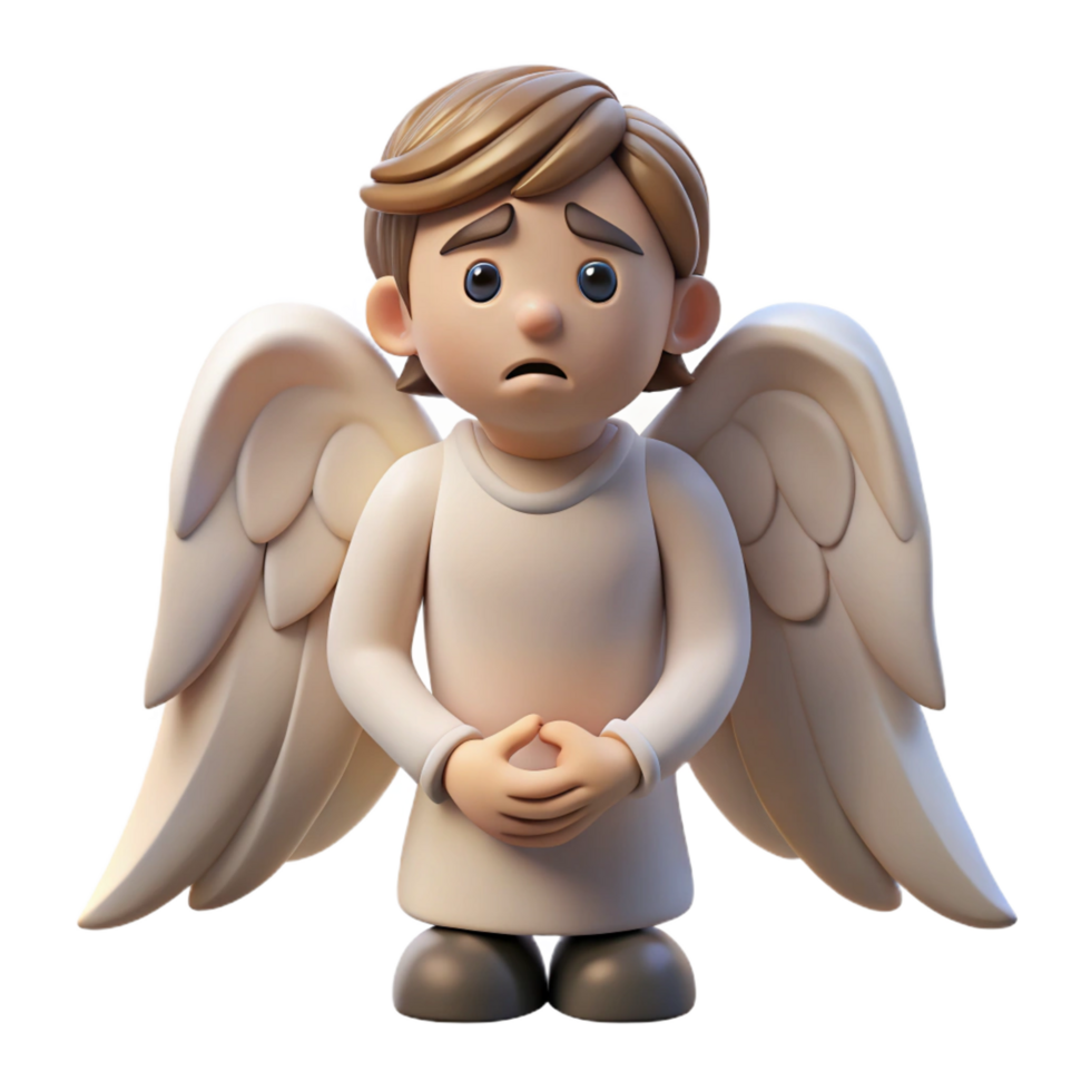 beautiful minimalist serene contemporary Sad Angel 3D Render high quality professional png
