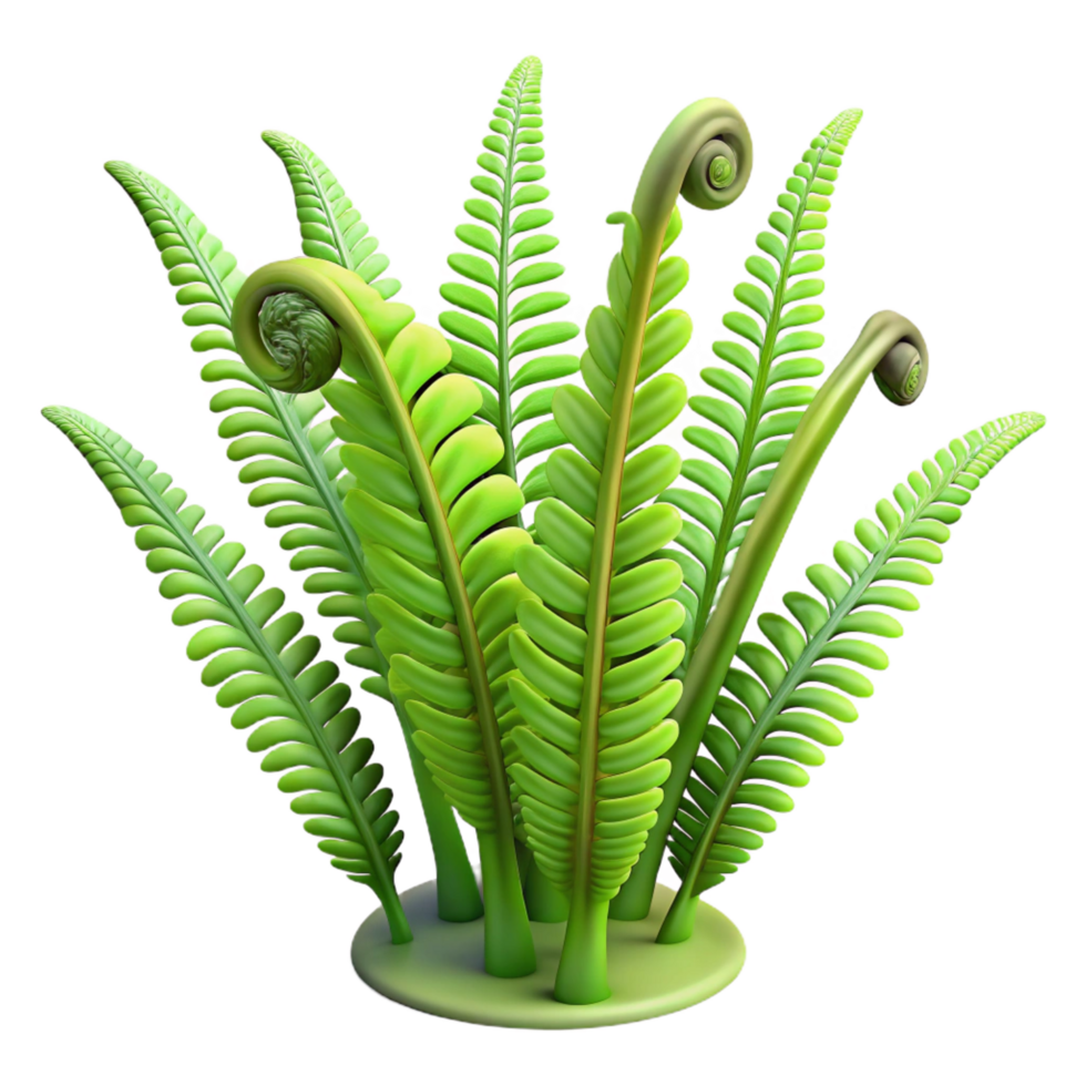 beautiful abstract vibrant minimalist 3D Render Lush Green Fern Illustration authentic 4K png