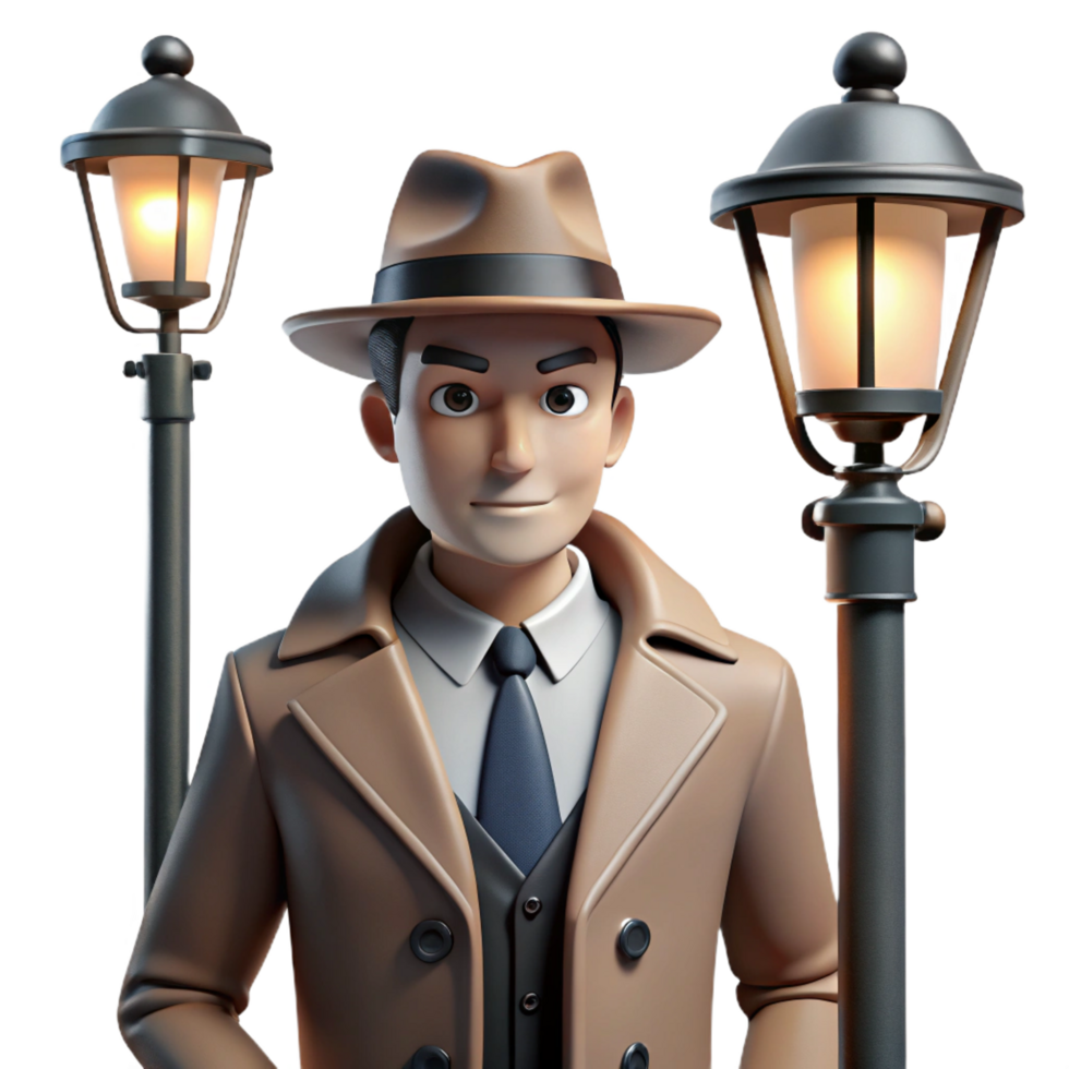 dramatic vintage stunning minimalist 3D Cartoon Detective Illustration 4K 4K png