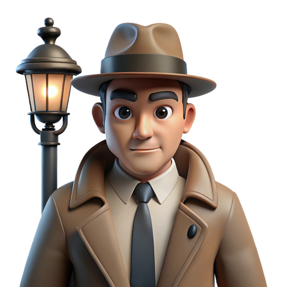 stunning modern impressive contemporary 3D Cartoon Detective Illustration premium detailed png