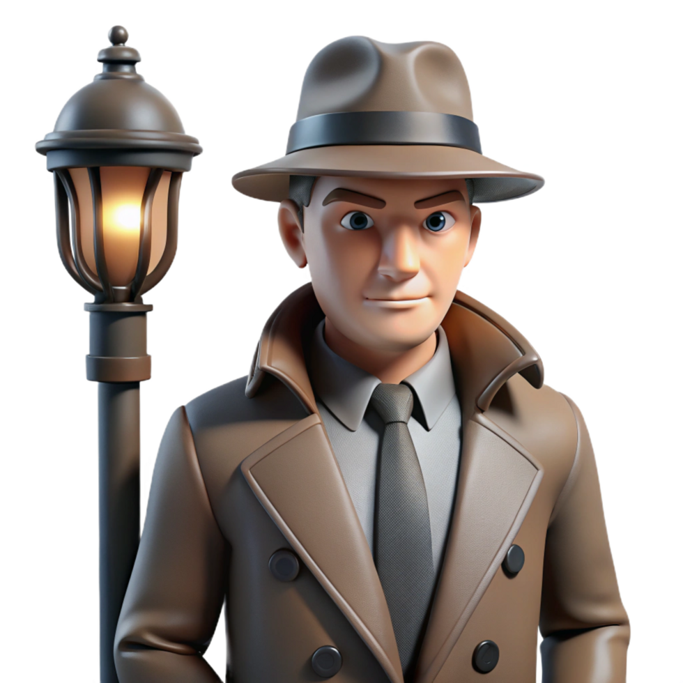impressive rustic wonderful contemporary 3D Cartoon Detective, Trench Coat, Fedora premium exclusive png