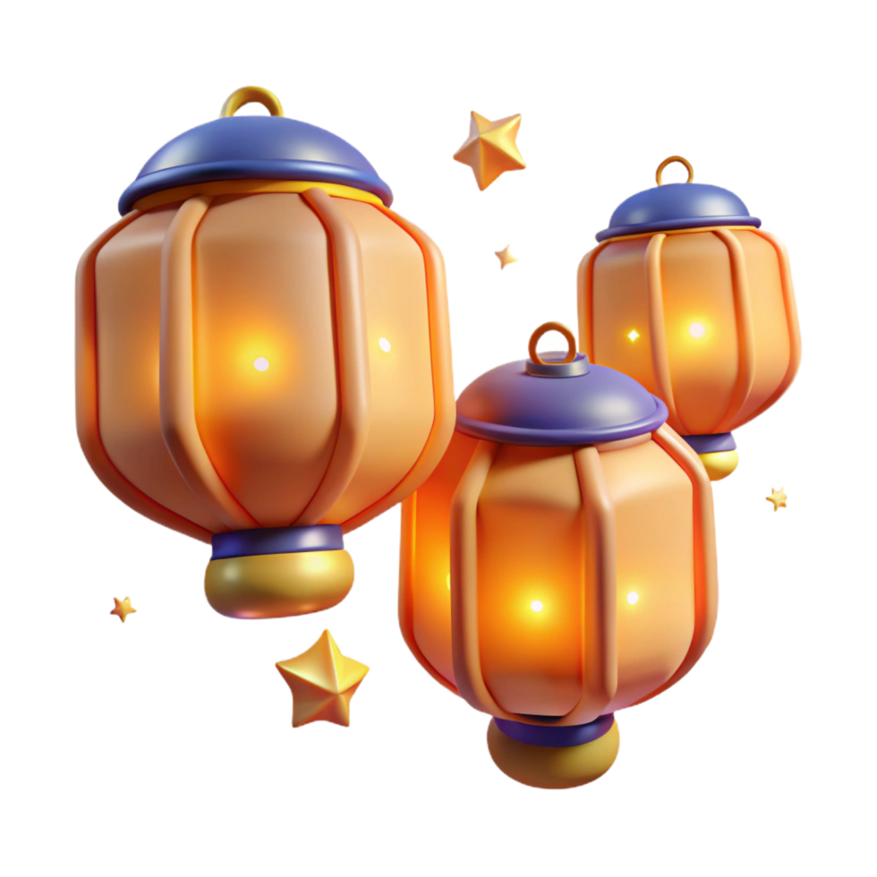 impressive vintage wonderful creative 3D Render Glowing Lanterns Illustration high quality premium png